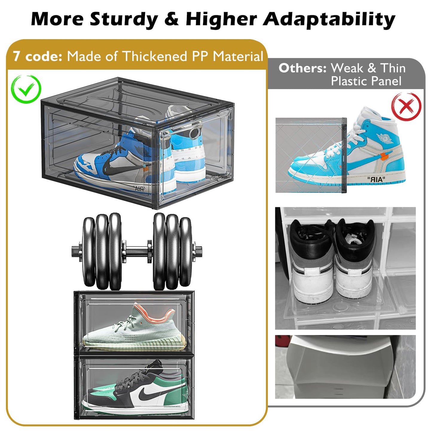 Large Clear Shoe Boxes Organizer【Thicker Material】Stronger Shoe Box with Magnetic Door, Stackable Shoe Storage Box for Closet, Foldable Space-Saving Storage Bins, Transparent and Black 【9-Pack】